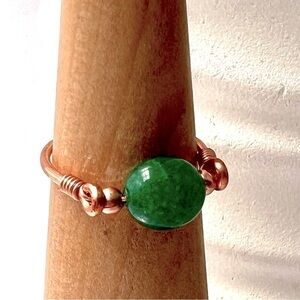 Green Chalcedony Wire Wrapped Copper Ring